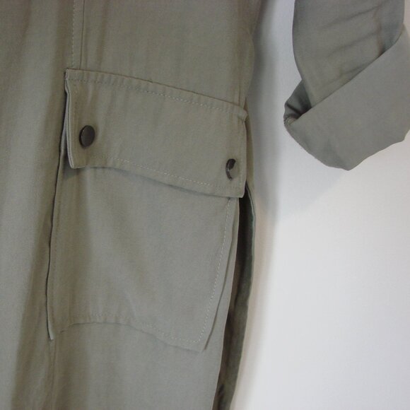 Duster Trench Coat Utility Olive Green Waterfall Front Flowy Size XS Small - Picture 8 of 16